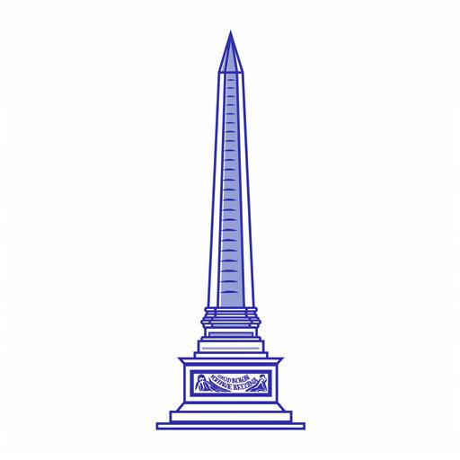simple obelisk at place de la concorde vector logo, simple line art style, royal blue on white background, no shadows, hand drawn, flat design, high resolution, professional illustration --ar 1:1 --v 6.0
