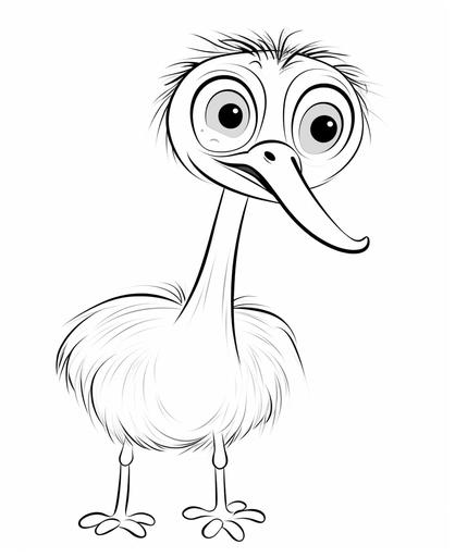 simple ostrich, kids drawing 1-4 years old, coloring book page, black & white, without shading, --v 5 --ar 9:11