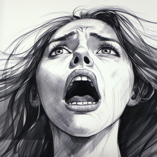 simple sketch with manga style of a woman mouth screaming, close up