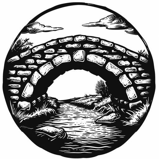 simple stone bridge vector black and white lino cut style symetrical in a circle minimal