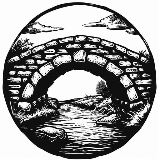 simple stone bridge vector black and white lino cut style symetrical in a circle minimal --v 6.0