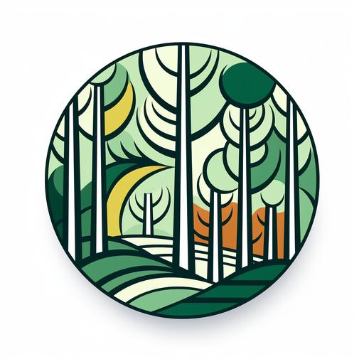 simple thick lines flat layered vector logo of a mysterious forest in a high resolution with no real shaddow in the style of pablo picasso white background