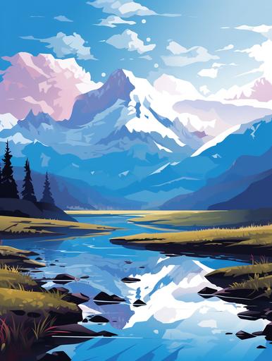 simple vector art, mountain range , montana, rain , amazing polish flork art,, --ar 9:12