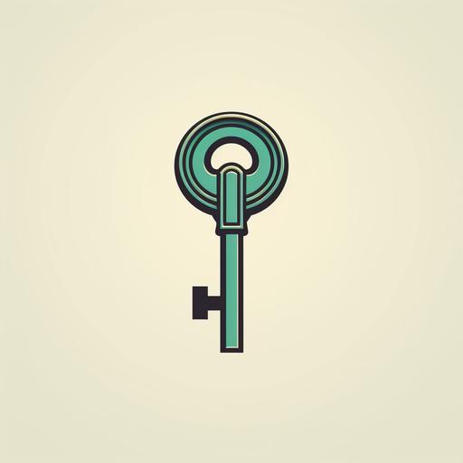 simplistic minimalistic retro artwork about a GREEN KEY into an old lock, logo