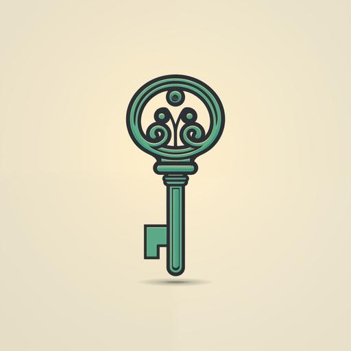 simplistic minimalistic retro artwork about a GREEN KEY into an old lock, logo