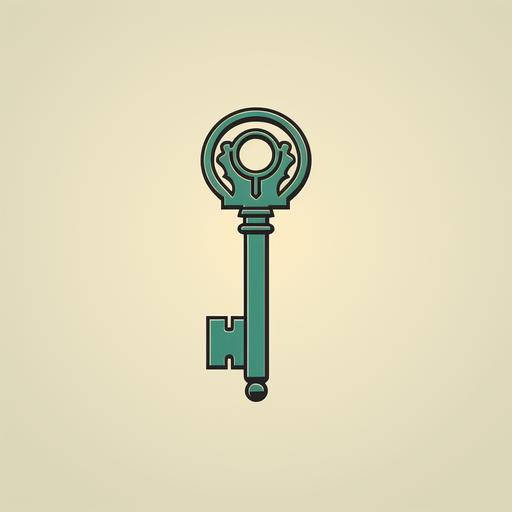 simplistic minimalistic retro artwork about a GREEN KEY into an old lock, logo