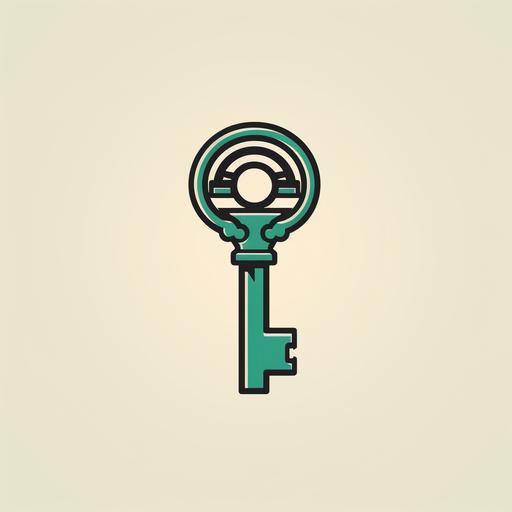 simplistic minimalistic retro artwork about a GREEN KEY into an old lock, logo