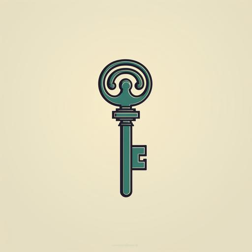 simplistic minimalistic retro artwork about a GREEN KEY into an old lock, logo