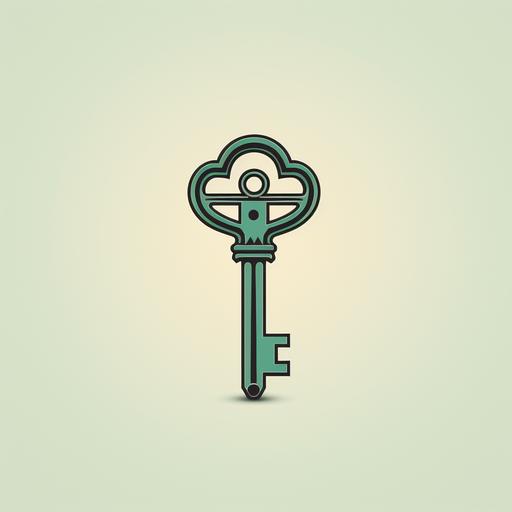 simplistic minimalistic retro artwork about a GREEN KEY into an old lock, logo