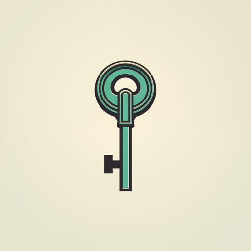simplistic minimalistic retro artwork about a GREEN KEY into an old lock, logo