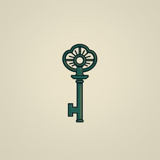 simplistic minimalistic retro artwork about a GREEN KEY into an old lock, logo