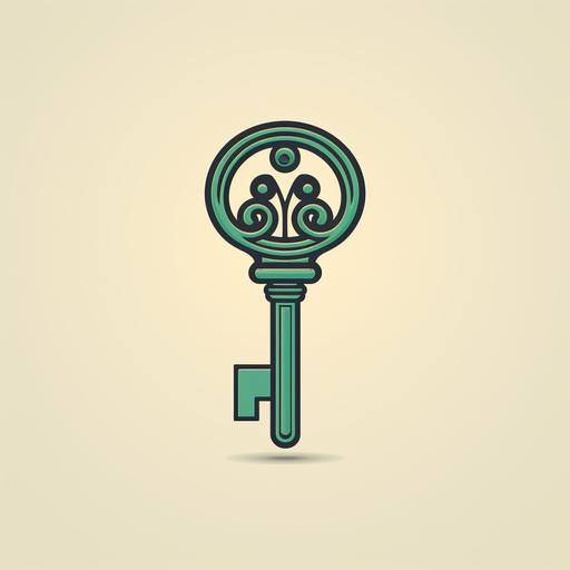 simplistic minimalistic retro artwork about a GREEN KEY into an old lock, logo