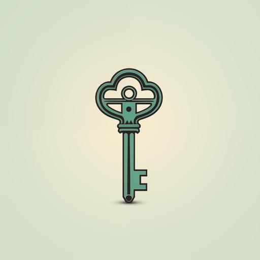 simplistic minimalistic retro artwork about a GREEN KEY into an old lock, logo