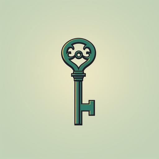 simplistic minimalistic retro artwork about a GREEN KEY into an old lock, logo