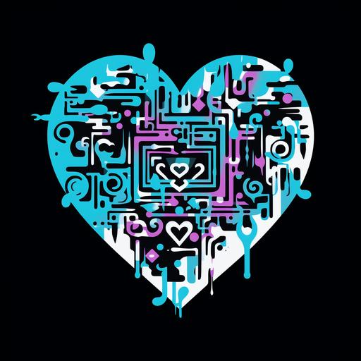 simplistic outline of a heart with a qr code in the middle abstract
