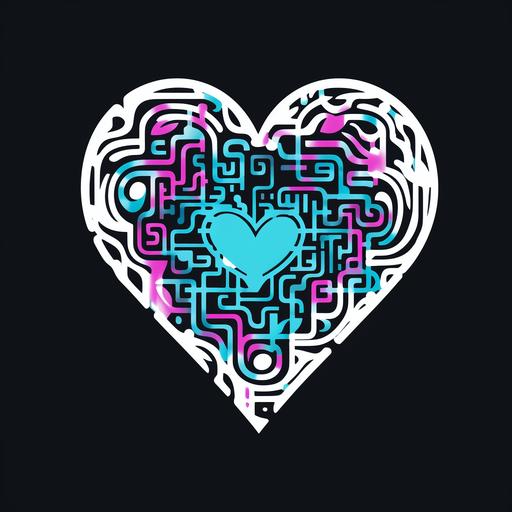 simplistic outline of a heart with a qr code in the middle abstract