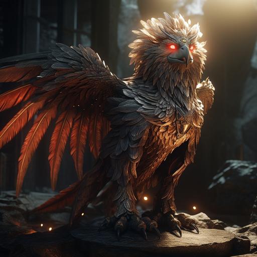 simurgh/lion hybrid, anime 3D, cinematic lighting, ultrahd, 32k --ar 1:1