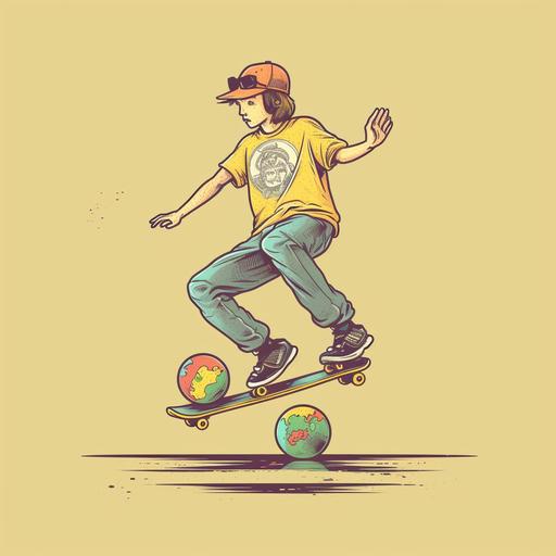 skateboard balance, t-shirt, comic, cartoon skaters skating