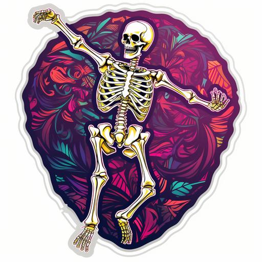 skeleton dance, Sticker, Joyful, Tertiary Color, Geometric, Contour, Vector, White Background, Detailed --v 5.2 --s 250