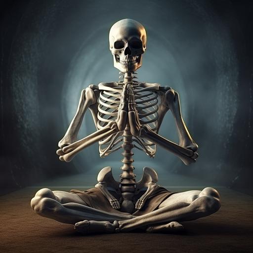 skeleton in yoga pose