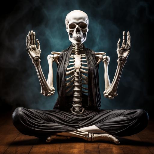 skeleton in yoga pose