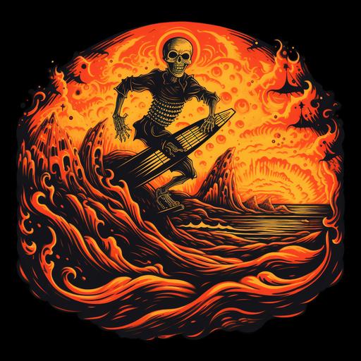 skeleton surfing on fire