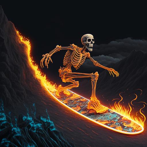 skeleton surfing on lava