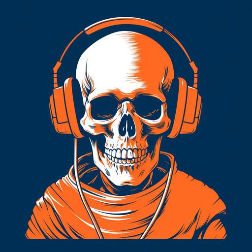 skeleton wearing headphones, t shirt graphic, style of Alan Fletcher
