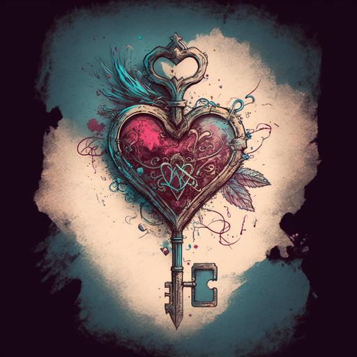 sketch heart key magical