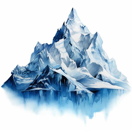 sketch of a mountain in blue pencil on a transparent background