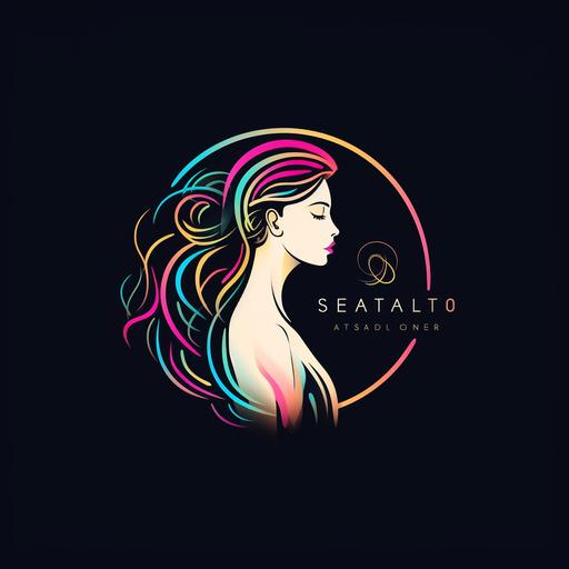 sketched logo, neon effect, outline design, candy color, outline, minimalist effect, vertical logo, beauty salon, logo