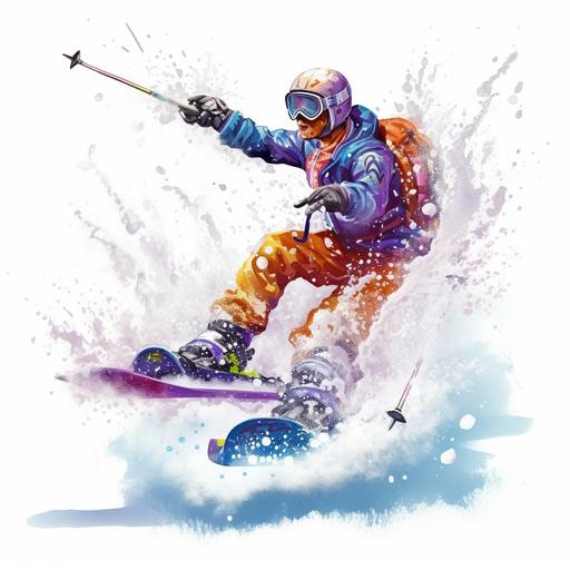 skier cartoon 6 color water spraying behind cartoon