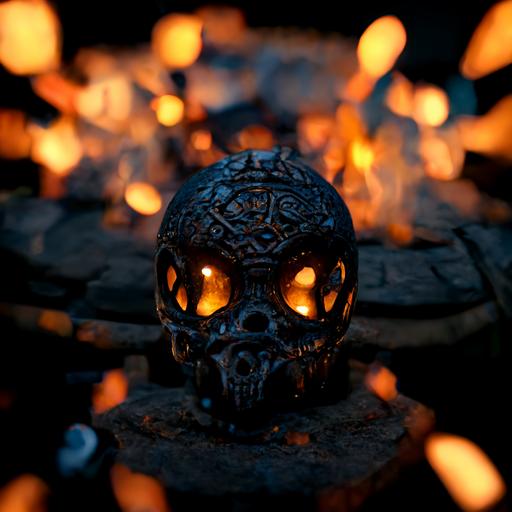 skull Viking fire pit night firefly dark unreal engine 8k
