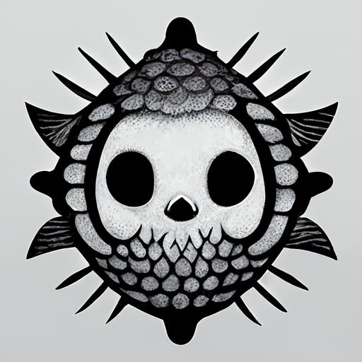 skull and crossbones pufferfish skelleton logo