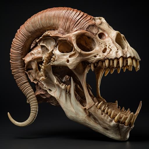 skull of goat with snake tongue, open mouth