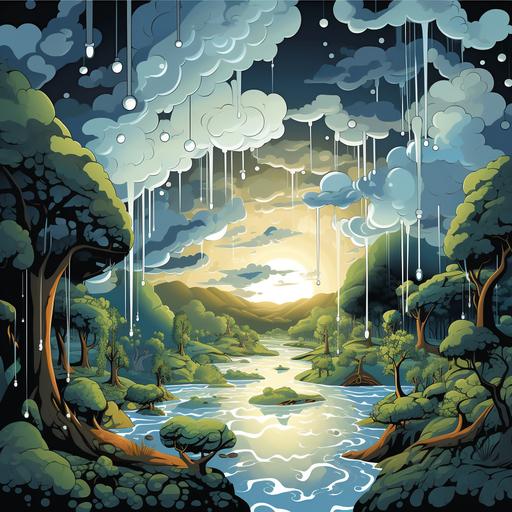 sky river becomes rain on earth, cartoon version
