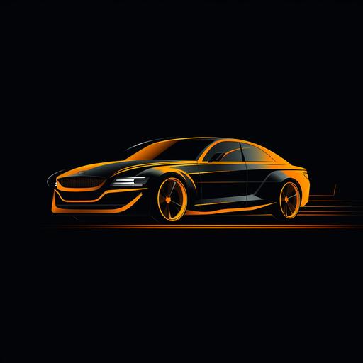 sleek orange and yellow car outline ,minimalist, black background, sunset colors, graphic logo, car detailing, sedan, stylised, sketch, 8k,