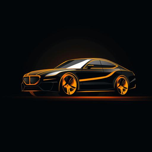 sleek orange and yellow car outline ,minimalist, black background, sunset colors, graphic logo, car detailing, sedan, stylised, sketch, 8k,