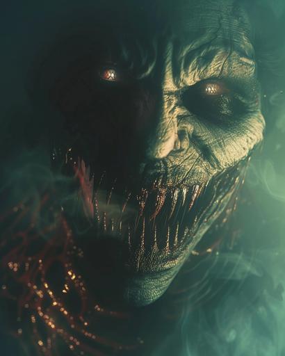 sleep paralysis demon smiling a terrifying toothy grin, cinematic, 4k --ar 4:5