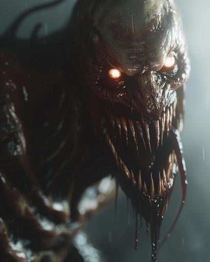 sleep paralysis demon smiling a terrifying toothy grin, cinematic, 4k --ar 4:5