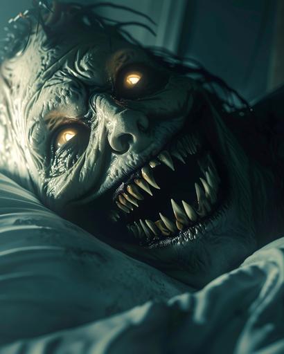 sleep paralysis demon smiling a terrifying toothy grin, cinematic, 4k --ar 4:5 --v 6.0