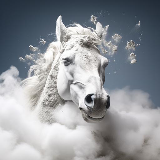 sleeping animated cartoon horse with white powder of its nose as a main character of a comic book
