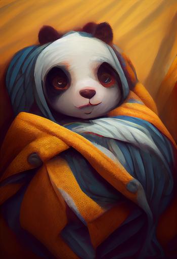 sleepy panda wrapped in blanket:: character art, highly detailed, artstation --ar 10:16 --upbeta