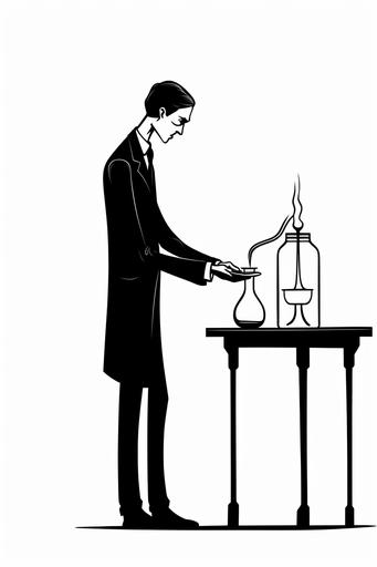 slender man pouring liquid into beaker, apothecary, pharmacist, vintage, cartoon, classic, line drawing, simple --ar 2:3