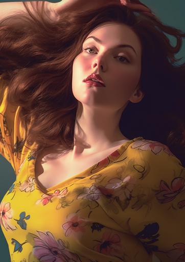 slight smirk, middle - aged brunette wife, plump fallen angel of passion, pre-raphaelite dark rainbow noir punk photography by Roberto Ferri and Marco Mazzoni 🌈🐍 :: Thought After Filthy Thought by Miles Aldridge::0.9 a plump woman in a yellow floral dress taking a selfie, in the style of slumped/draped, gail simone, strong facial expression, plump, smug, middle - aged, hazel eyes, brown hair, raw and unpolished, drugcore, solarizing master, paleocore::0.85 --ar 5:7 --no glasses tattoos dirt surprised --v 5