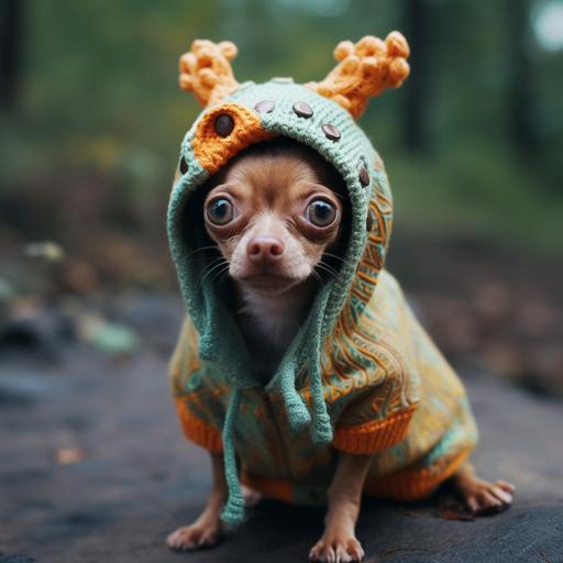 small chivava dog with a funny outfit