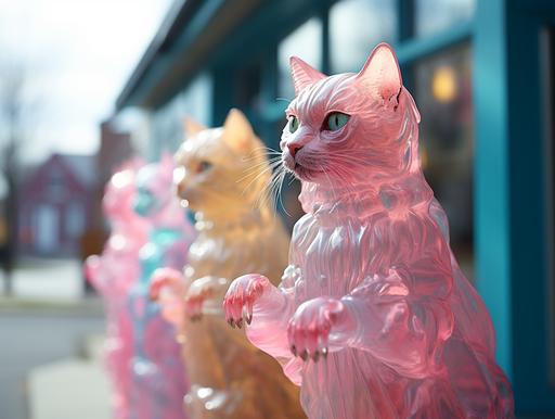 small poltergeist cats, shaped candy, displayed in a store window --ar 16:12 --s 750