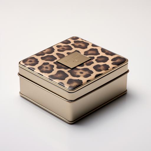 small product packaging metal box for eye pads beige brown leopard print