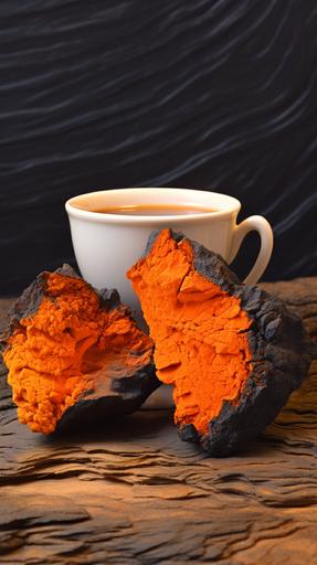 small rocks of this colour next to an orange cup of tea photorealistic --ar 9:16