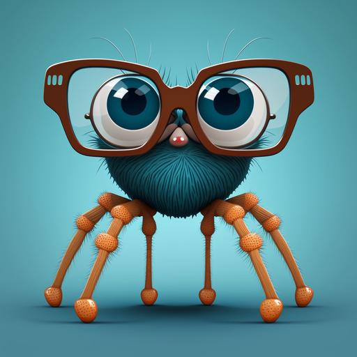 smart spider with big glasses, 2d vector, cartoon --v 4